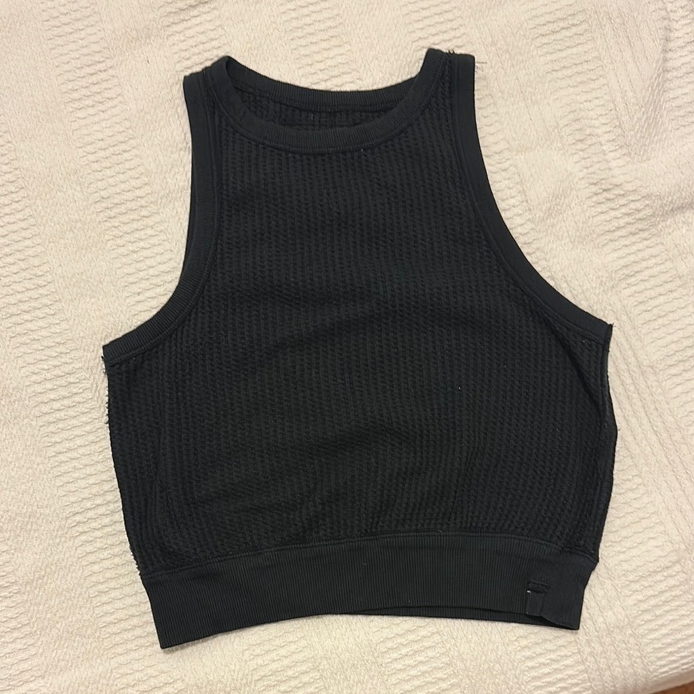 We the Free Black Waffle Crop Tank